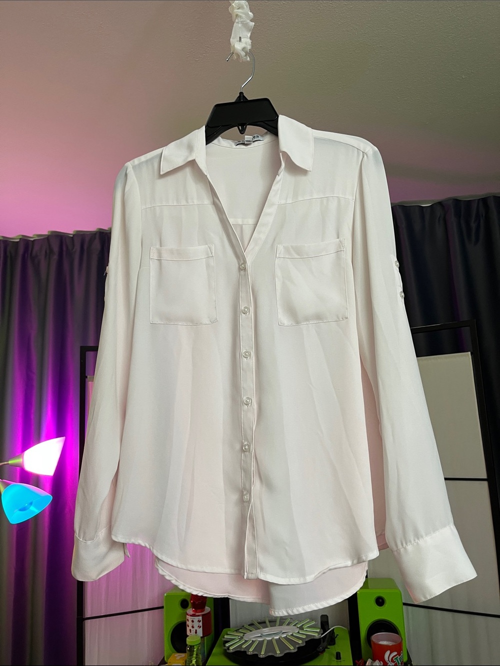 Express White Button-Up Blouse